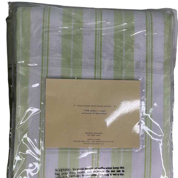 Lot of 2 Pottery Barn Kids Variegated Strip Panels 63" x 44" Green White New - Picture 15 of 15